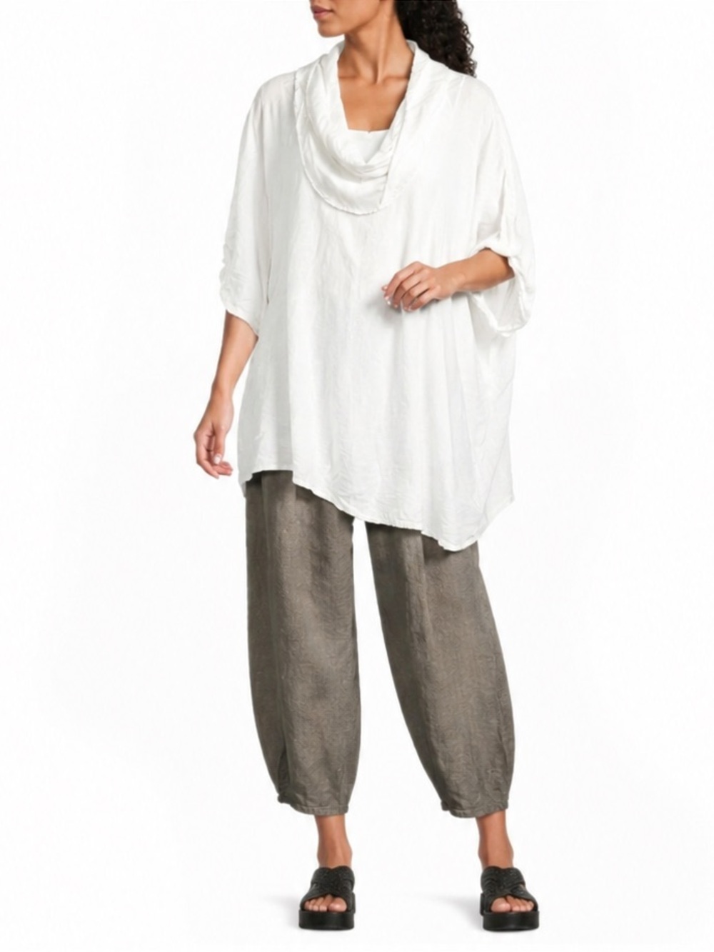 Bryn Walker Linen Noa Lagenlook Cowl Neck Dolman Sleeve Tunic Top Asymmetrical